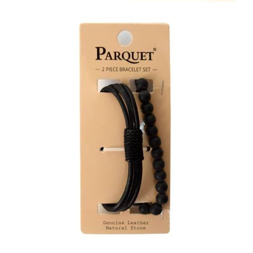 Genuine Leather & Natural Stone Bracelet Set