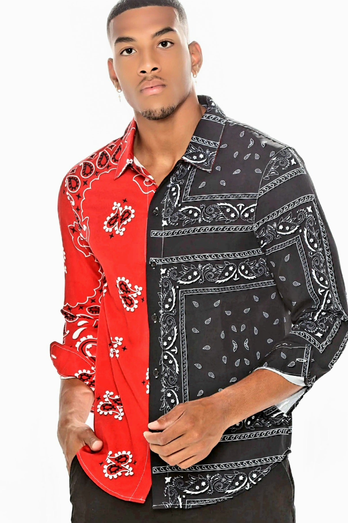 Mens Long Sleeve Bandana Shirt