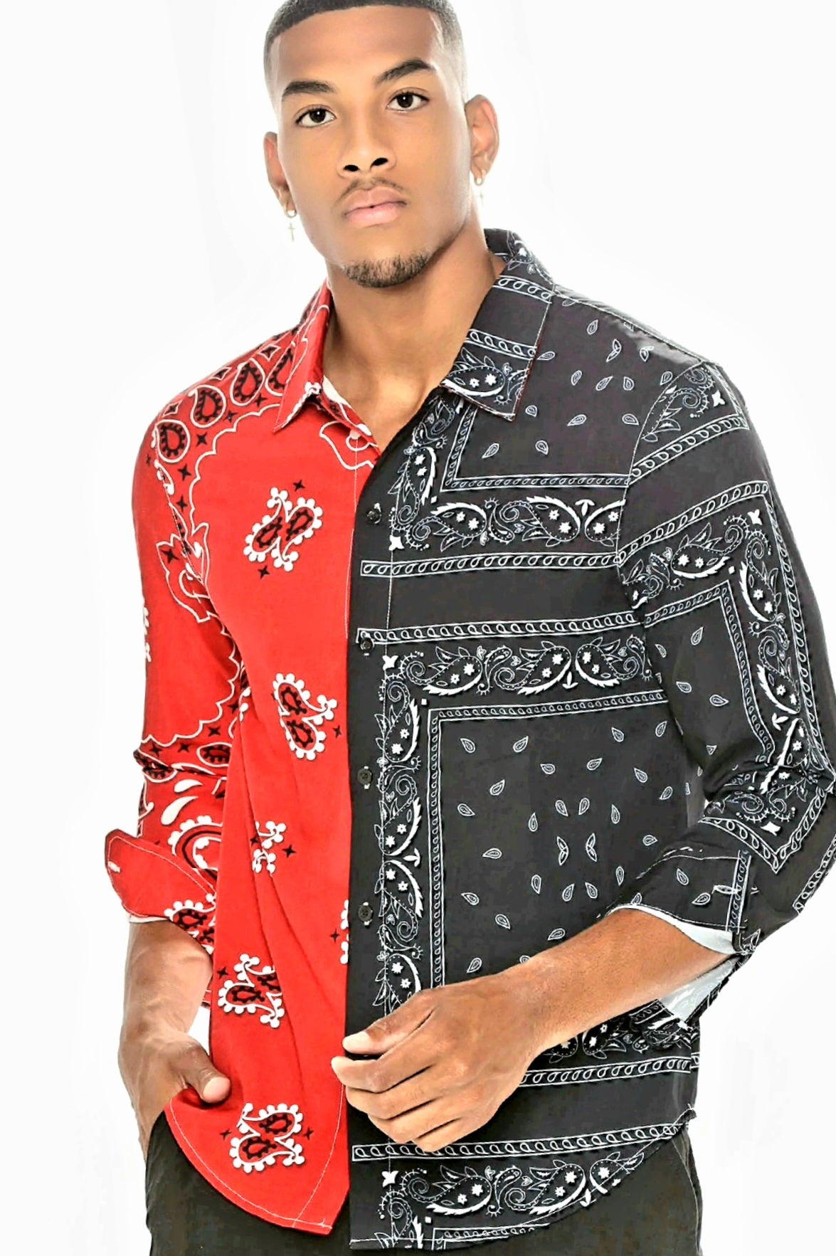 Mens Long Sleeve Bandana Shirt