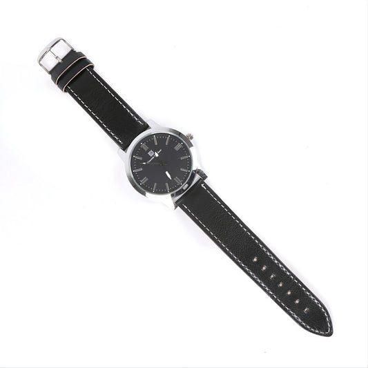Black Leather Watch & Bracelet
