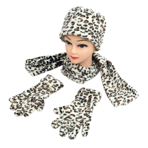 Women's Leopard Print Fleece Winter Set